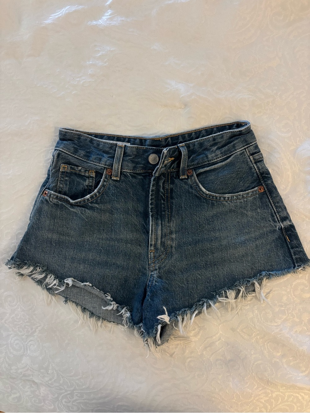Zara Dark Blue Distressed Denim Shorts